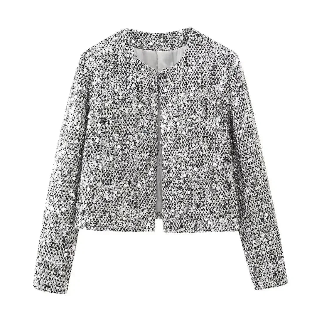 Veste bomber femme avec sequins argentés – Image 6