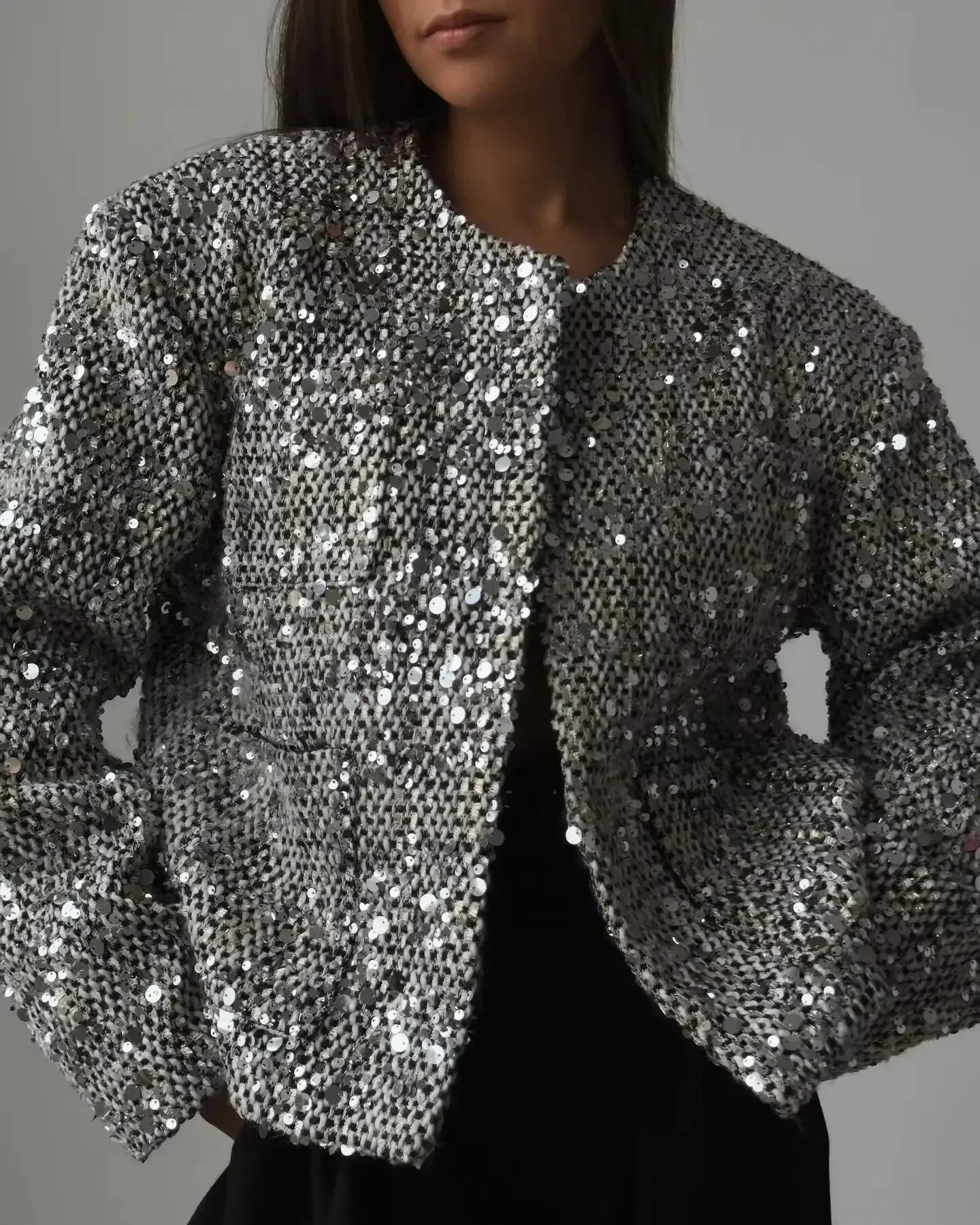 Veste bomber femme avec sequins argentés