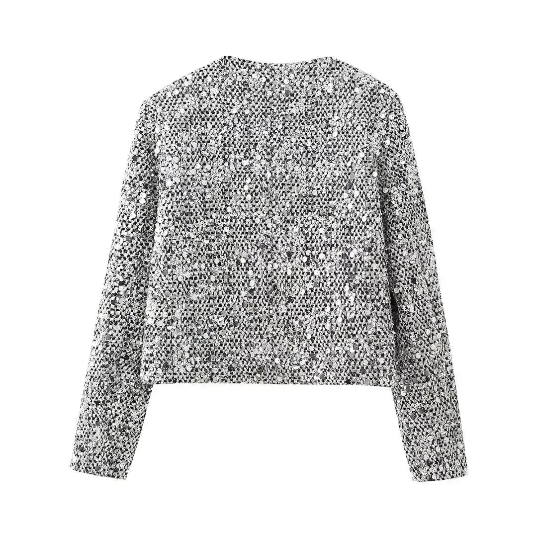 Veste bomber femme avec sequins argentés – Image 7
