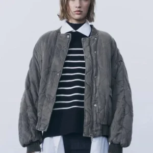 Veste bomber femme oversize matelassée avec boutons-pression