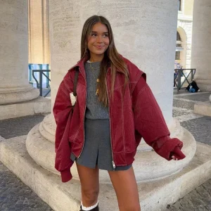 Veste bomber oversize femme à fermeture éclair