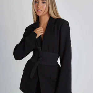 Blazer portefeuille femme avec ceinture à nouer et manches longues